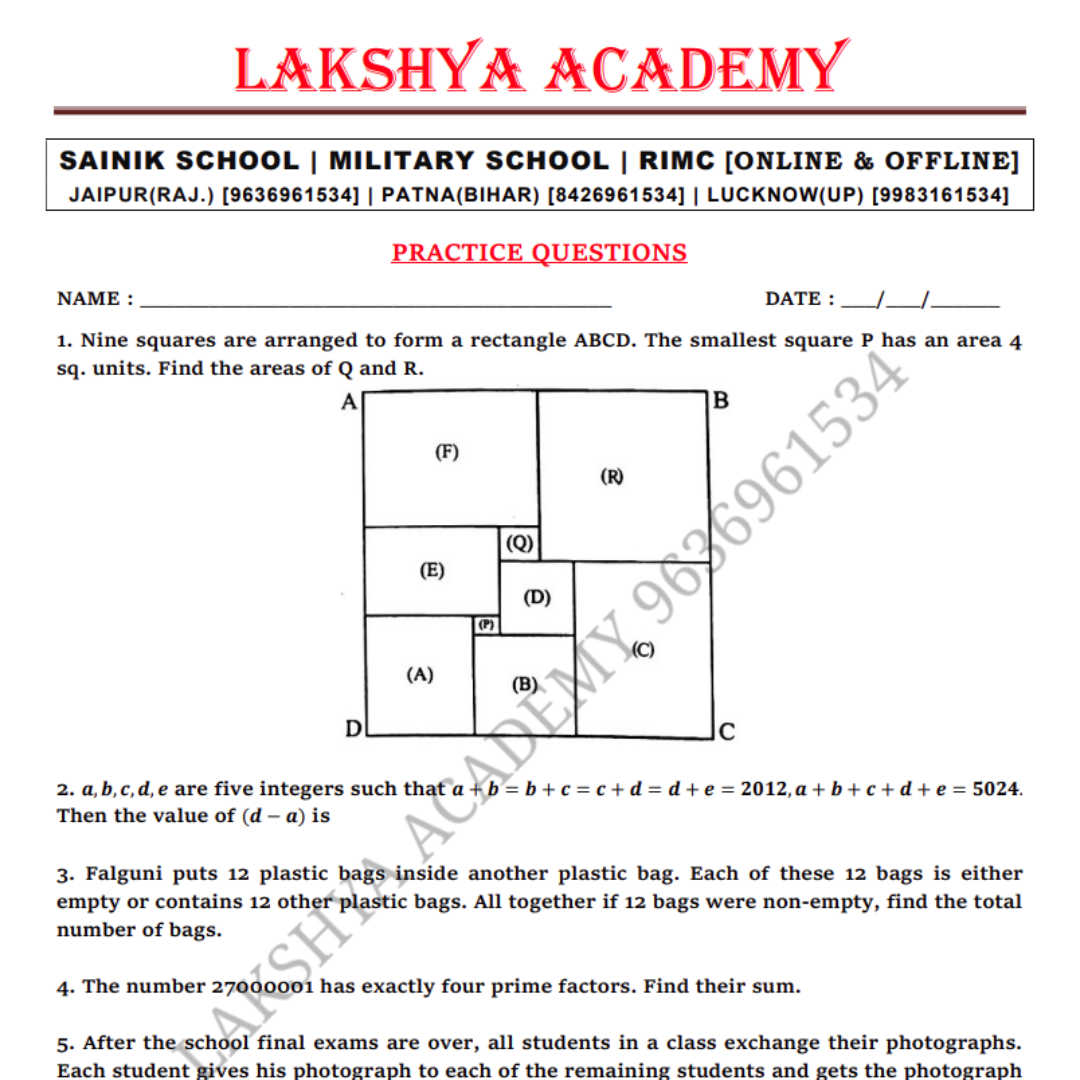 RIMC Mathematics Practice Model Test Papers